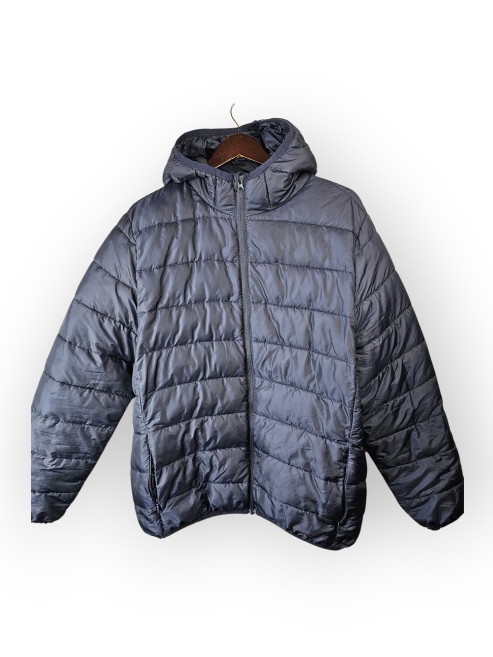 HM Navy Blue Hooded Lightweight Puffer Jacket Size Large EUC - Picture 2 of 5